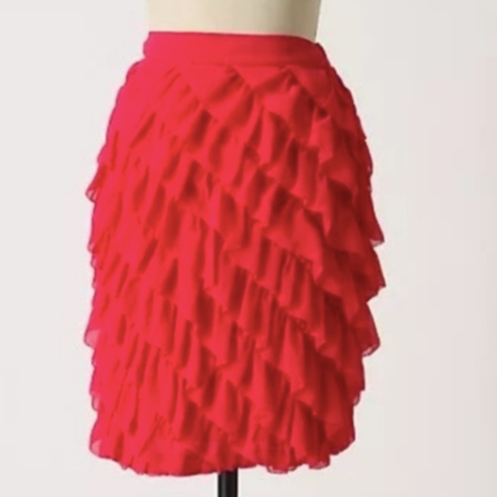 Anthropologie Odille Pink Ruffled Skirt